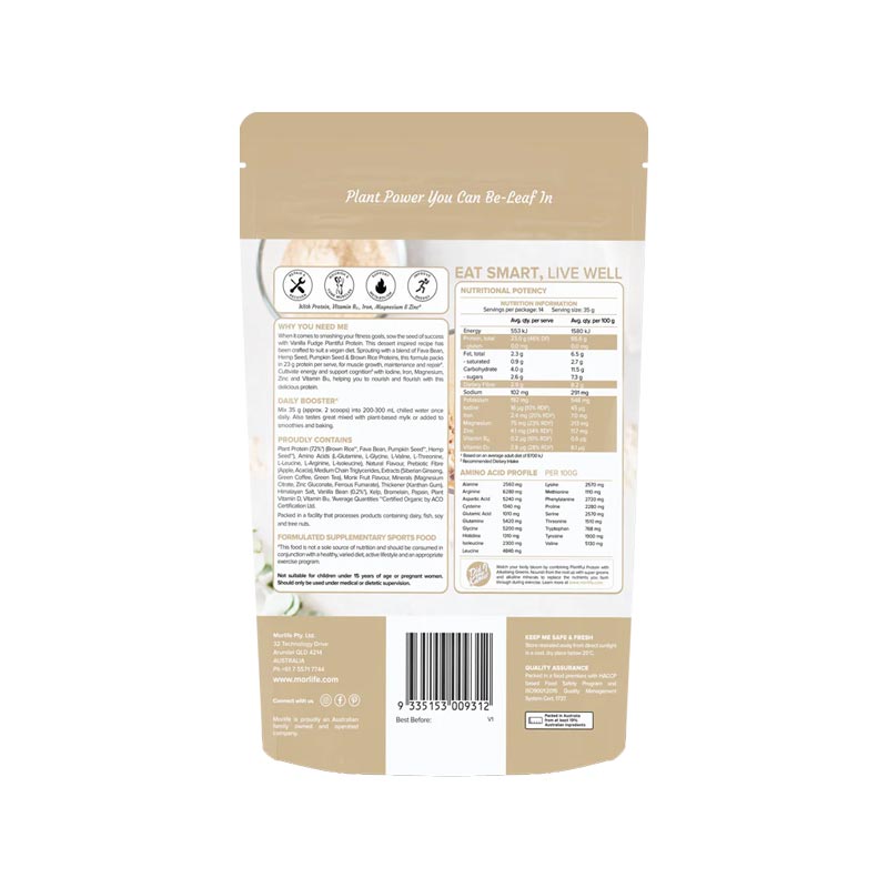 Morlife Plantiful Protein Vanilla Fudge 510g