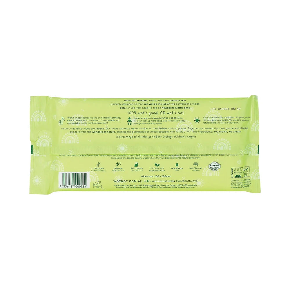 Wotnot Naturals Baby Wipes for Case Refill Pack 100% Biodegradable 20 Pack