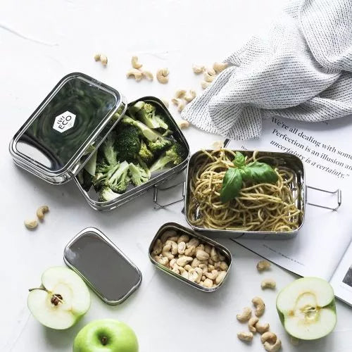 Ever Eco Stainless Steel Stackable 2 Tier Bento + Mini Snack 1200ml